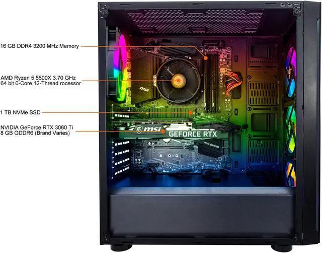 Alt view image 5 of 7 - Yeyian Gaming Desktop Katana R01 YPB-KAT-R01 AMD Ryzen 5 5600X 16GB DDR4 1 TB NVMe SSD GeForce RTX 3060 Ti Windows 10 Home 64-bit