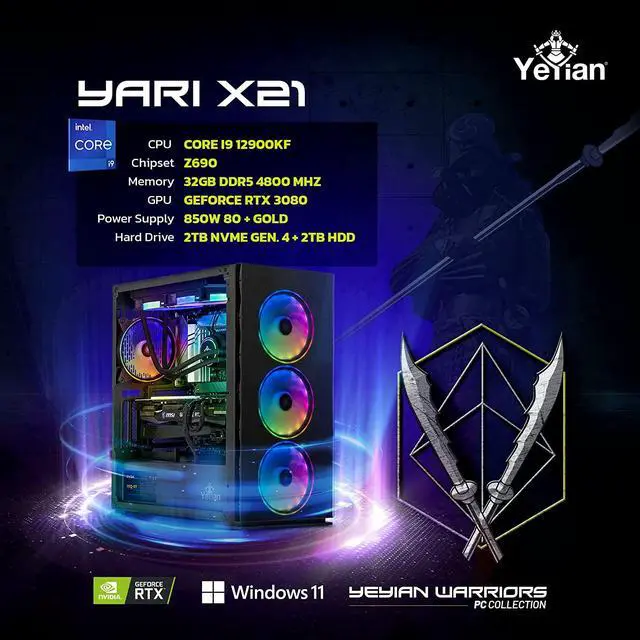 Alt view image 6 of 9 - Yeyian Gaming Desktop YEYIAN WARRIOR Yari X21 Intel Core i9-12900KF 32GB DDR5 2TB HDD 2 TB NVMe SSD GeForce RTX 3080 Windows 11 Home 64-bit