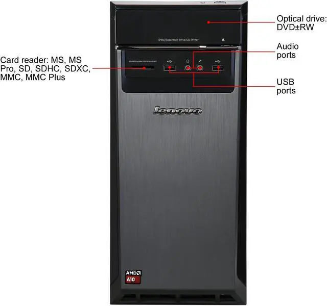 Alt view image 2 of 9 - Lenovo Desktop Computer H50-55 (90BG003JUS) AMD A10-7800 12GB DDR3 2TB HDD AMD Radeon R7 Windows 10 Home 64-Bit