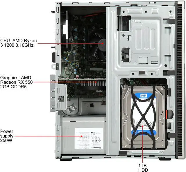 Alt view image 7 of 9 - Lenovo Gaming Desktop IdeaCentre 720-18ASU (90H1002QUS) AMD Ryzen 3 1200 8GB DDR4 1TB HDD AMD Radeon RX 550 Windows 10 Home 64-bit