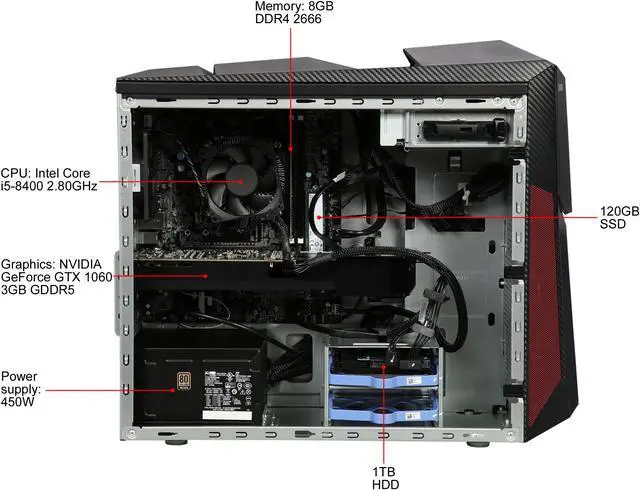 Alt view image 6 of 9 - Lenovo Gaming Desktop Legion Y520T-25ICZ (90JB003GUS) Intel Core i5-8400 8GB DDR4 1TB HDD 128 GB NVMe SSD GeForce GTX 1060 Windows 10 Home 64-Bit