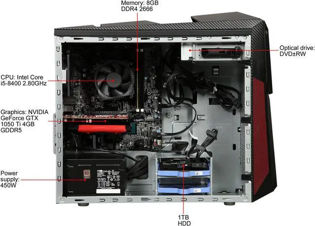 Alt view image 7 of 9 - Lenovo Gaming Desktop Legion Y520T-25ICZ (90JB003HUS) Intel Core i5-8400 8GB DDR4 1TB HDD GeForce GTX 1050 Ti Windows 10 Home 64-Bit