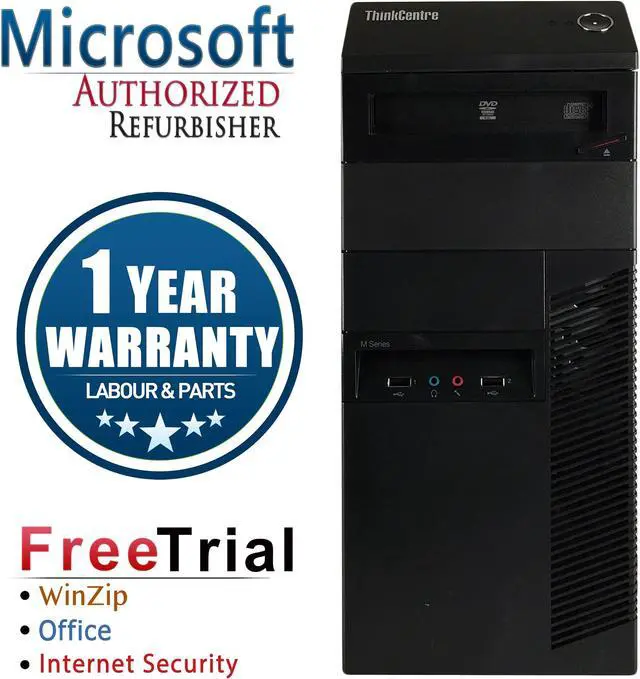 Main image of Lenovo Desktop Computer ThinkCentre M81-Tower Intel Core i5-2400 4GB DDR3 250GB HDD Intel HD Graphics 2000 Windows 10 Pro Multi-Language, English / Spanish