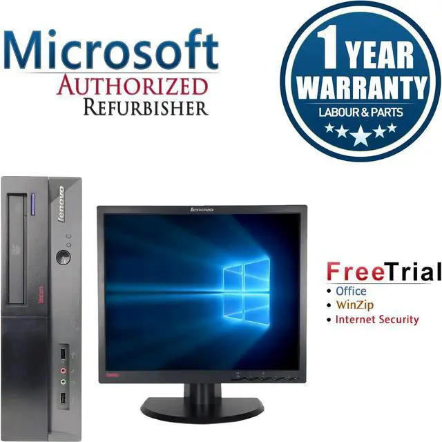 Main image of Lenovo Desktop Computer ThinkCentre M57-SFF + 17" LCD (Brand my vary) Intel Core 2 Duo E6550 2GB DDR2 80GB HDD Intel GMA 3100 Windows 10 Pro Multi-Language, English / Spanish