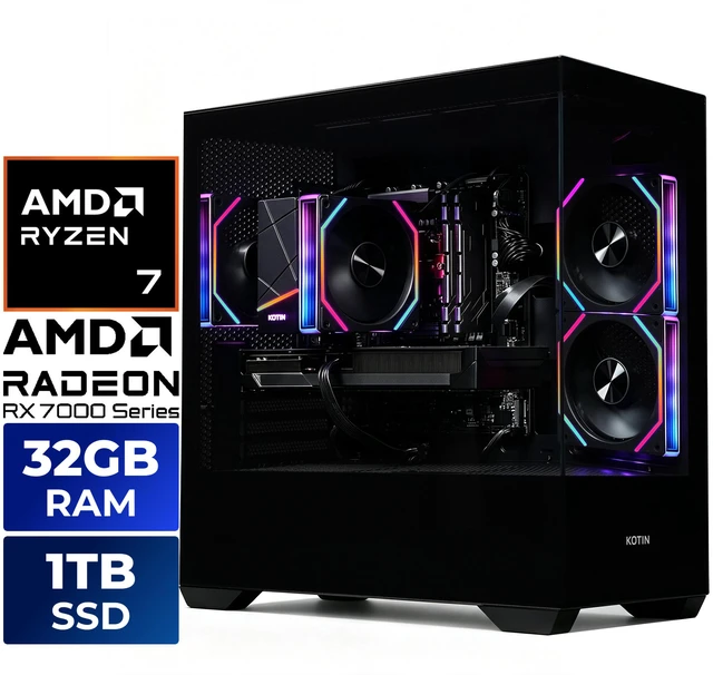 Main image of KOTIN Desktop PC M70B KTM70BH797X32907X16G AMD Ryzen 7 9700X 32GB DDR5 1TB PCIe SSD XFX RX-97TSWF3BA Windows 11 Home
