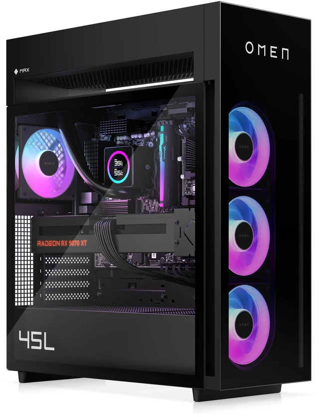 Alt view image 3 of 3 - OMEN MAX 45L Gaming Desktop PC GT23-0170, AMD Ryzen 7 9800X3D, AMD Radeon RX 9070 XT, 32GB DDR5, 2TB M.2, Microsoft Windows 11 Professional