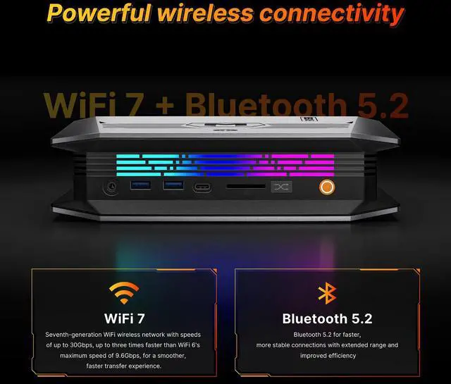 Alt view image 9 of 14 - BOSGAME M5 Mini Desktop Computer, AMD Ryzen AI Max+ 395 (5.1GHz), 128GB LPDDR5X RAM, 2TB PCIe 4.0 M.2 SSD, Radeon 8060S Graphics, BT 5.4, WiFi 7