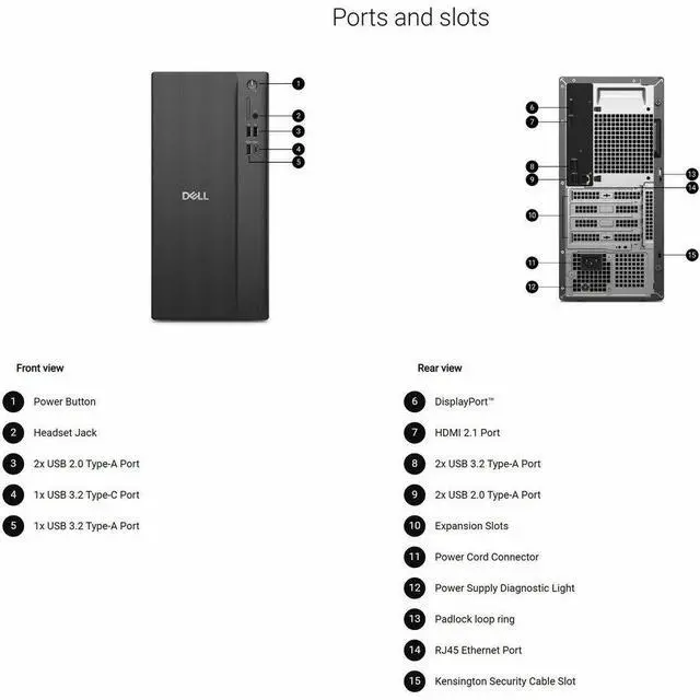 Alt view image 4 of 6 - Dell DT1265 Desktop Computer - AMD Ryzen 3 Ryzen 110 - 8 GB - 512 GB PCI Express NVMe 4.0 x4 SSD - Windows 11 Home - AMD Radeon 660M Graphics DDR5 SDRAM - Gigabit Ethernet - 10VR7
