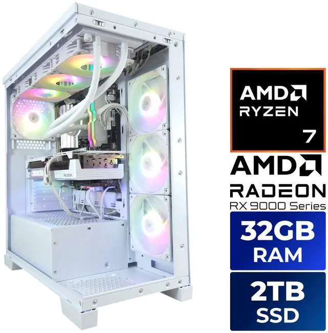 Main image of AZZA Gaming Desktop CARMEL SNOW AMD Ryzen 7 7800X3D 32GB DDR5 2TB M.2 SSD AMD Radeon RX 9070 XT Windows 11 Home