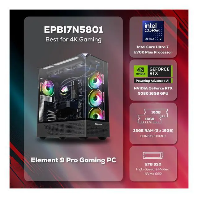 Alt view image 7 of 8 - iBUYPOWER Gaming Desktop PC Intel Core Ultra 7 270K Plus 32GB DDR5 2TB SSD GeForce RTX 5080