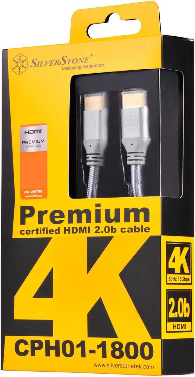 Alt view image 6 of 6 - SilverStone HDMI Cable 4k Resolution at 60 Hz, with HDMI 2.0b Certification in Silver Color CPH01S-1800
