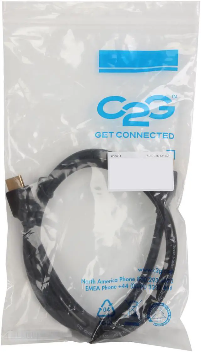 Alt view image 3 of 3 - C2G 50601 3.3 ft. Black Connector 1: (1) HDMI Male Connector 2: (1) HDMI Male Select High Speed HDMI Cable with Ethernet Male to Male