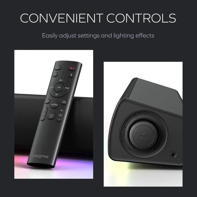 Alt view image 4 of 14 - Sound Blaster GS5 Compact RGB Gaming Soundbar, For TV and PC, Black, RGB Gaming Soundbar, Bluetooth, USB-C, SuperWide, Desktop Audio, TV, PC, Immersive Sound