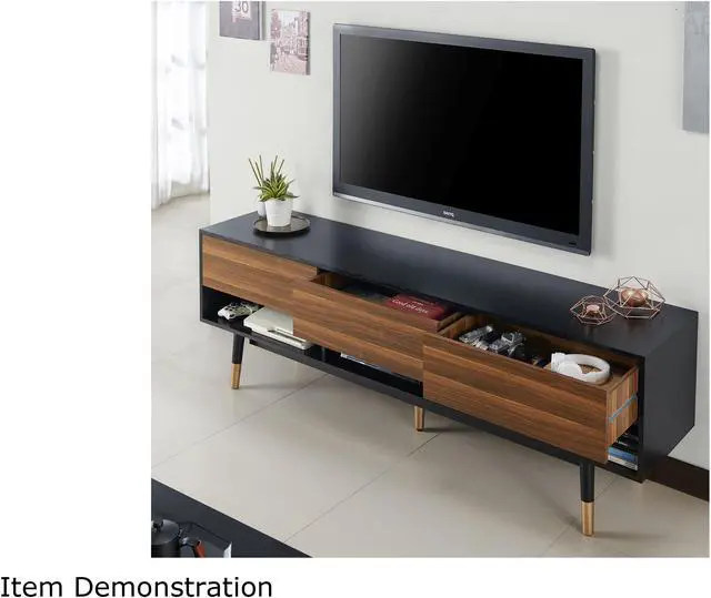 Alt view image 2 of 4 - Furniture of America Black Zuna Wood 70-inch 3-Drawer TV Console