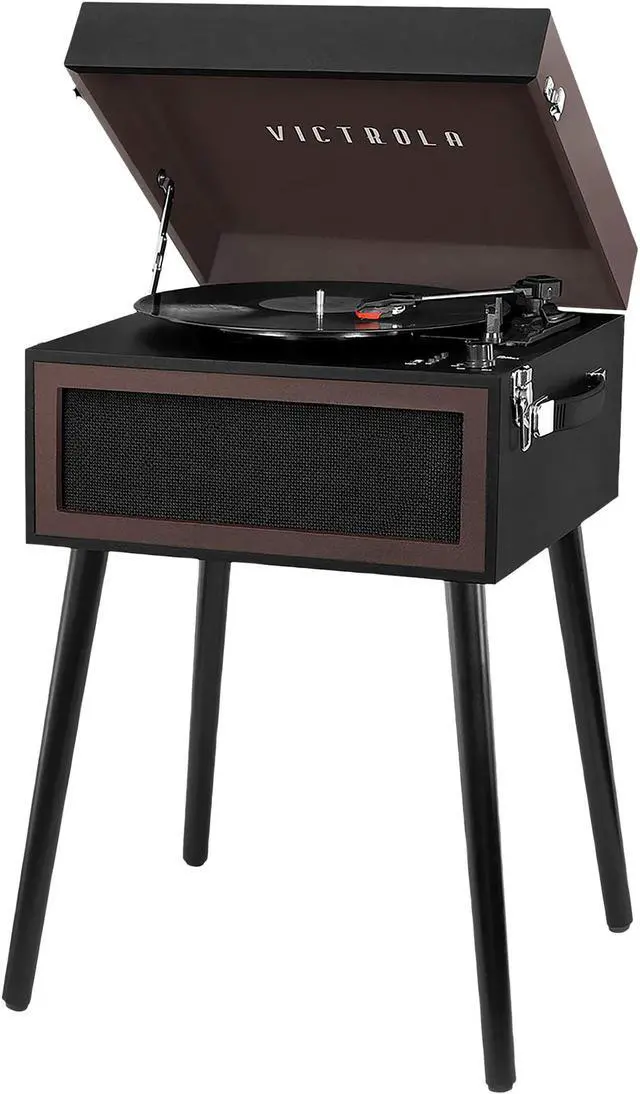 Main image of Victrola Bluetooth Record Player Stand with 3-Speed Turntable - Black and Brown