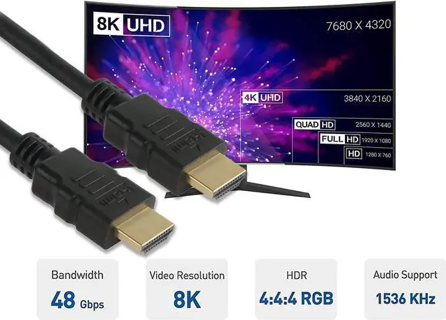 Alt view image 2 of 4 - Kaybles 8K HDMI Cable 3ft. HDMI 2.1 Cable Real 8K, High Speed 48Gbps 8K(7680x4320)@60Hz, 4K@120Hz Dolby Vision, HDCP 2.2, 4:4:4 HDR, eARC Compatible with Apple TV, Samsung QLED TV - 50HDMI-8-MM-3