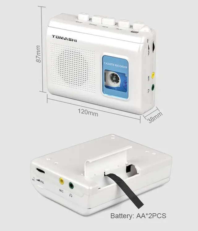 Alt view image 7 of 7 - TOMASHI Portable Cassette Player Tape Recorder with Built-in Speaker,Microphone,Headphone Jack-, 4.57 x 3.54 x 1.38inch