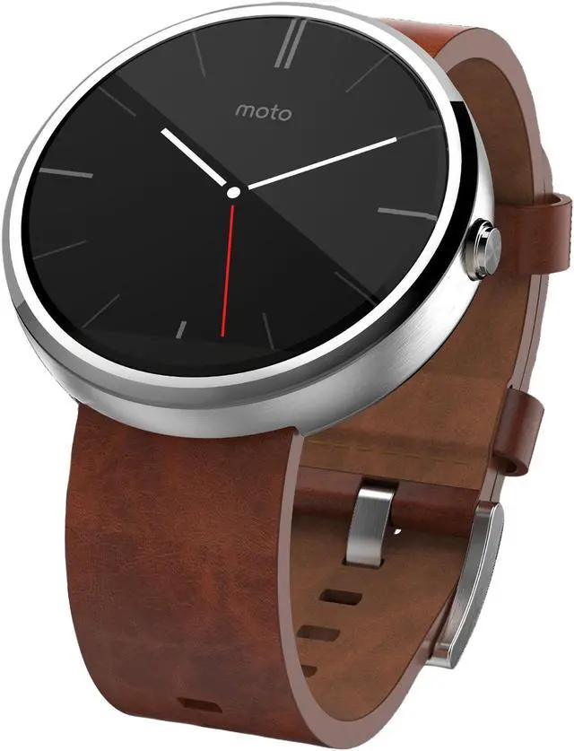 Main image of Motorola Moto 360, Light Metal Case, Cognac Leather 22mm Band
