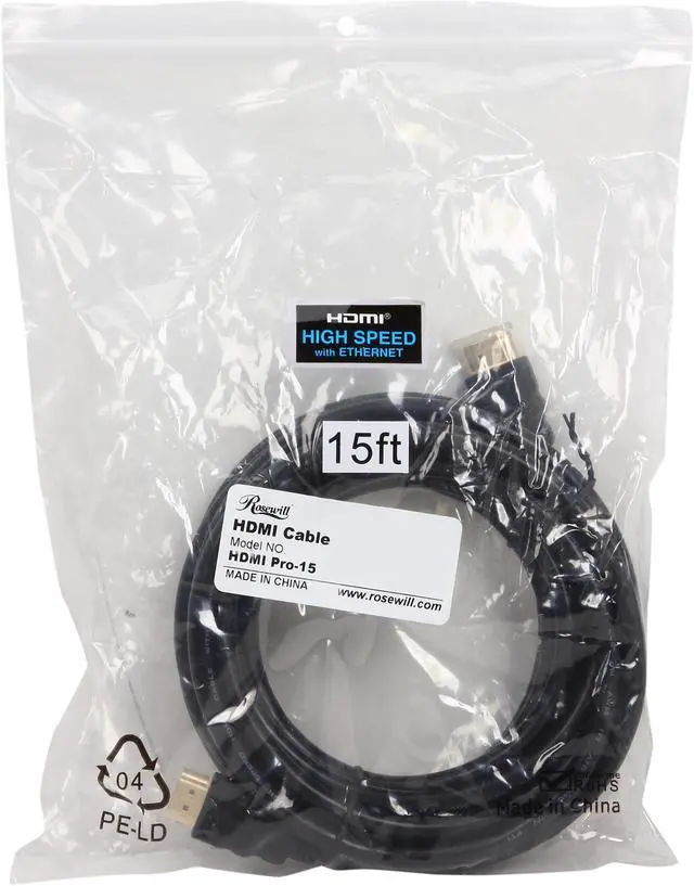 Alt view image 3 of 3 - Rosewill HDMI Pro-15 - 15-Foot Black High Speed HDMI Cable with 3D & 4K Supported, 10.2 Gbps Transfer Rate - Male to Male