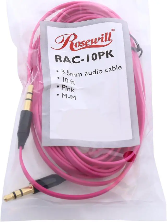Alt view image 3 of 3 - Rosewill RAC-10PK - 10-Foot 3.5mm Flat Audio Cable, Pink
