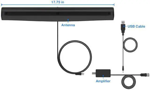 Alt view image 2 of 10 - Rosewill HDTV Indoor Antenna, 60 Mile Range with Amplifier Signal Booster, 5ft Coaxial Cable, Top Mounted, Supports UHF/VHF, 4K HD and ATSC 3.0 Ready - RHTA-18002