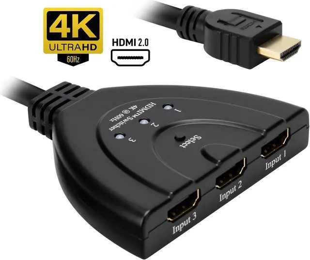 Main image of Rosewill 3-Port HDMI Selector Switch, 3x1 Pigtail Splitter Cable 2.0 with Input Device Switching, 4K Ultra HD, Full HD 1080p 3D - RCHS-18001
