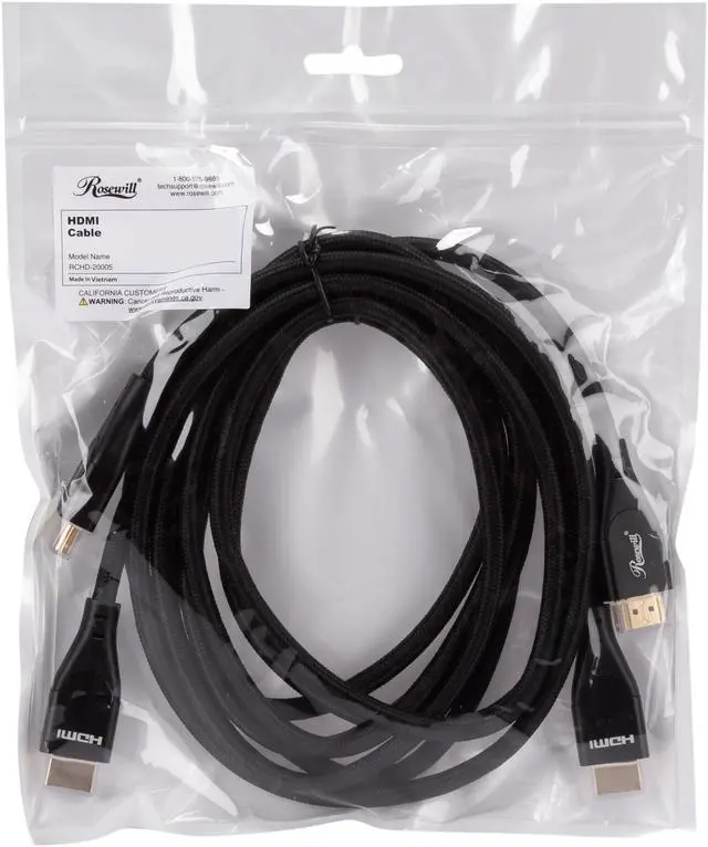 Alt view image 3 of 3 - Rosewill RCHD-20005 Braided HDMI 2.0 Cable, Black, 6 Feet, 2-Pack