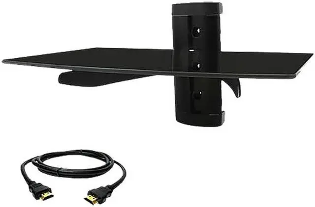 Main image of Megamounts DVD311-HDMI-BNDL Midnight Black 30" - 39" Tempered Glass Shelf Wall Mount