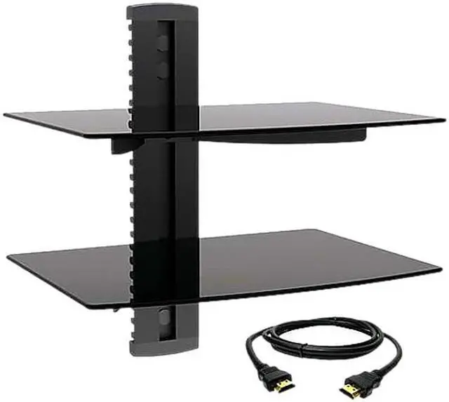 Main image of Megamounts DVD302-HDMI-BNDL Tempered Glass Double Shelf Wall Mount with HDMI