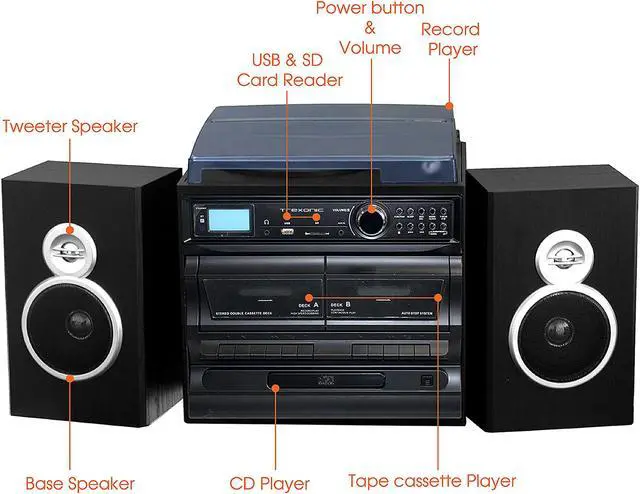 Alt view image 4 of 8 - Trexonic TRX-811BS 3-Speed Turntable With CD Player, Dual Cassette Player