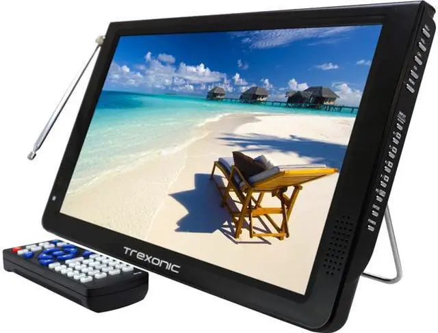 Main image of Trexonic Ultra Lightweight Rechargeable Widescreen 12" LED Portable TV with HDMI, SD, MMC, USB, VGA, Headphone Jack, AV Inputs and Output and Built-in Digital Tuner and Detachable Antenna