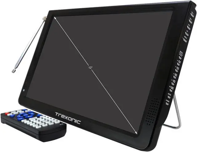Alt view image 2 of 2 - Trexonic Ultra Lightweight Rechargeable Widescreen 12" LED Portable TV with HDMI, SD, MMC, USB, VGA, Headphone Jack, AV Inputs and Output and Built-in Digital Tuner and Detachable Antenna