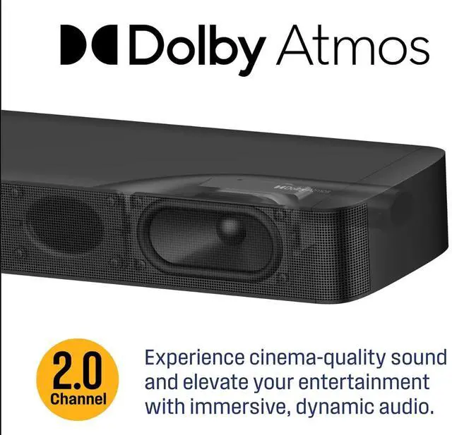 Alt view image 2 of 8 - Westinghouse WS200AM 2.0 Channel Mini Bluetooth Soundbar with Dolby Atmos and Digital Plus, Black