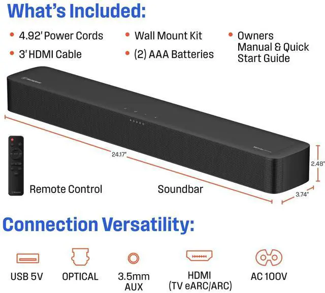 Alt view image 7 of 8 - Westinghouse WS200AM 2.0 Channel Mini Bluetooth Soundbar with Dolby Atmos and Digital Plus, Black
