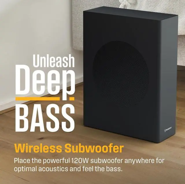 Alt view image 3 of 8 - Westinghouse WS512AWS 5.1.2 Channel Dolby Atmos Soundbar with Wireless Subwoofer, Black