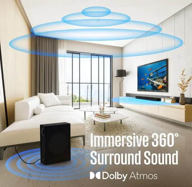 Alt view image 4 of 8 - Westinghouse WS512AWS 5.1.2 Channel Dolby Atmos Soundbar with Wireless Subwoofer, Black