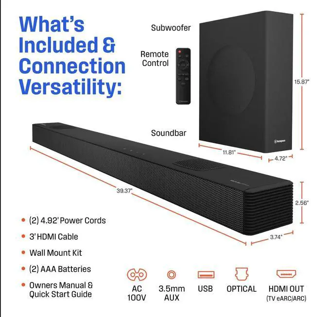 Alt view image 7 of 8 - Westinghouse WS512AWS 5.1.2 Channel Dolby Atmos Soundbar with Wireless Subwoofer, Black