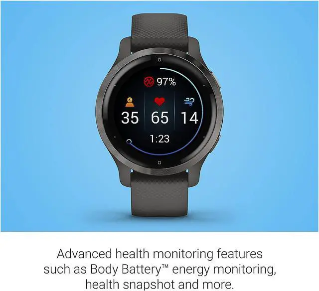 Alt view image 6 of 7 - Garmin 010-02429-00 Venu 2S Slate Stainless Steel Bezel with Graphite Case and Silicone Band Slate