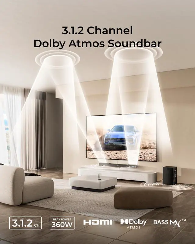 Alt view image 2 of 8 - ULTIMEA Skywave F30 3.1.2 Bluetooth Sound Bar Speaker - 360 W RMS