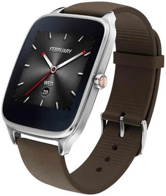 Main image of ASUS ZenWatch 2 Android Wear Smartwatch with Quick Charge & Silver Case, Brown Rubber Band (WI501Q-SR-BW-Q) US Warranty