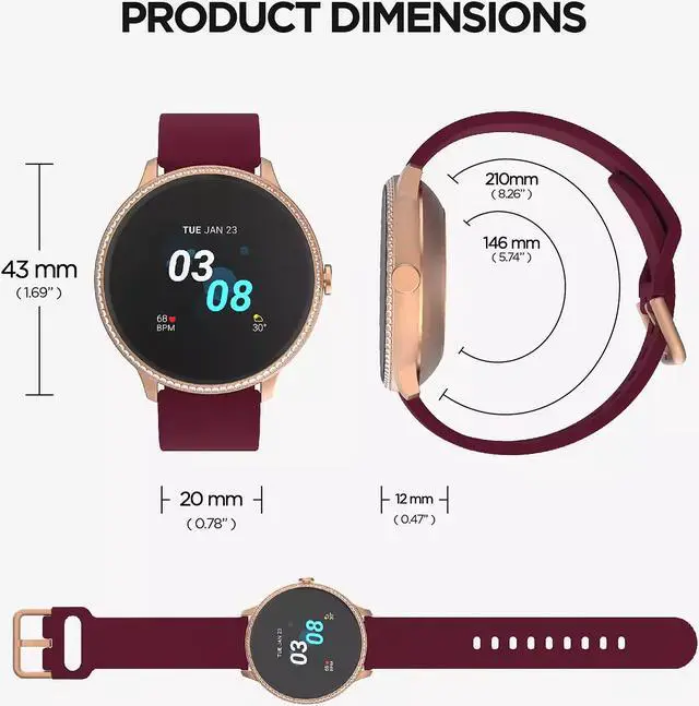Alt view image 3 of 6 - iTouch Sport 3 Smartwatch - 45mm - Rose Gold / Merlot Strap 500015R-C10