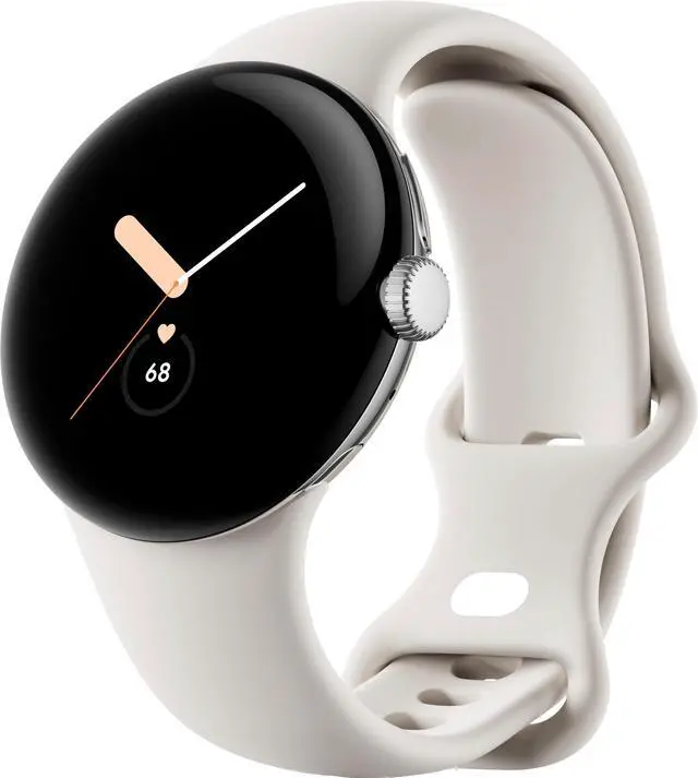 Main image of Google - Pixel Watch Silver Stainless Steel Smartwatch 41mm with Chalk Active Band Wifi/BT - Silver/Chalk