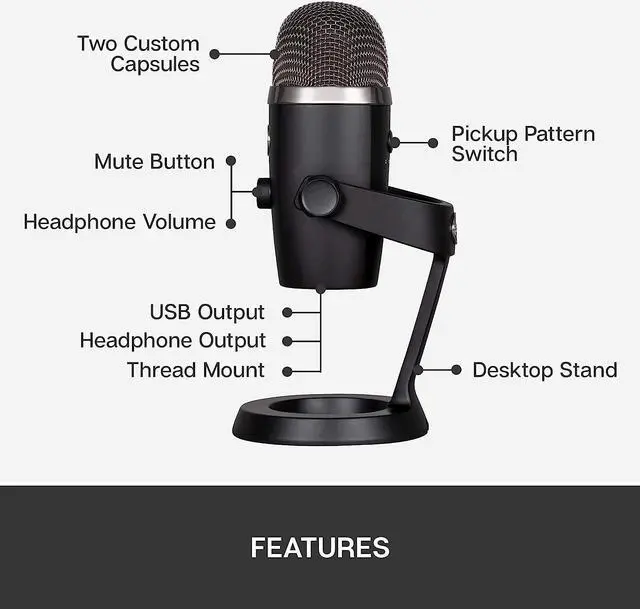 Alt view image 6 of 11 - Blue Yeti Nano Premium USB Microphone for PC, Mac, Gaming, Recording, Streaming, Podcasting, Condenser Mic with Blue VO!CE Effects, Cardioid and Omni, No-Latency Monitoring - Blackout