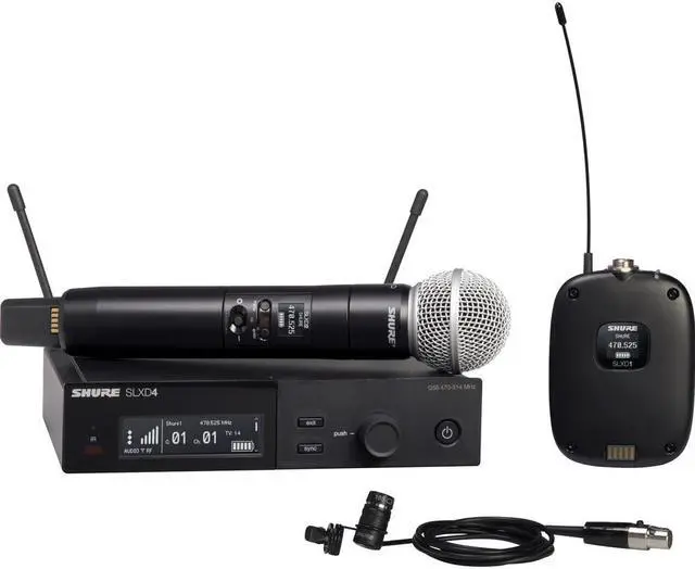 Main image of Shure SLXD124/85-J52 Wireless System w/ SLXD2/58 Handheld Transmitter, SLXD1 Bodypack Transmitter and WL185 Lavalier Mic