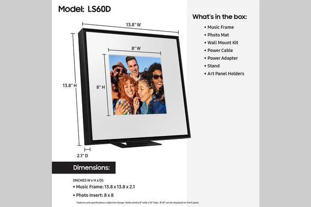 Alt view image 7 of 10 - Samsung Innovative photo frame music speaker w/Q-Symphony (HW-LS60D/ZA)