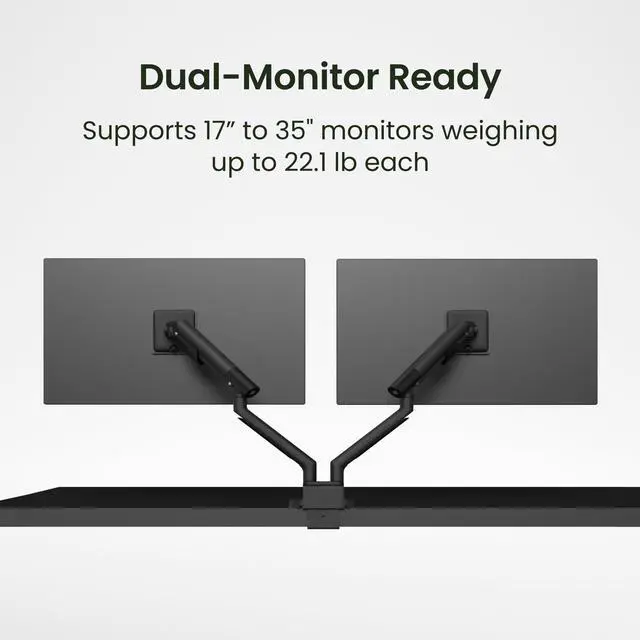 Alt view image 2 of 9 - Kanto DM2 Dual Monitor Desktop Mount for 17 - 35 Displays up to 22 lb - Black