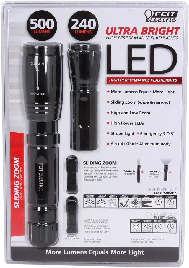 Alt view image 6 of 6 - Feit Electric 72333 Combo LED Flashlight two pack 500/240 Lumen Flashlights