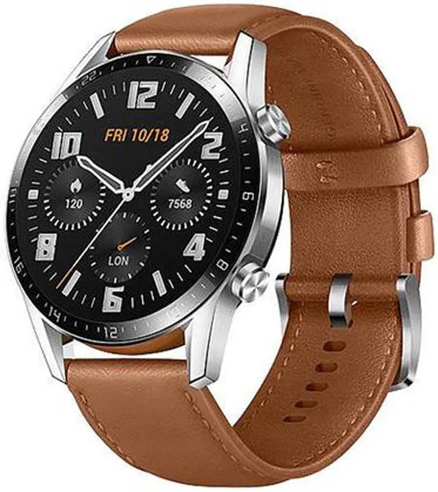 Alt view image 2 of 7 - HUAWEI Watch GT 2 Classic 46mm - 2 Week Battery, Leather Strap, Bluetooth Calling, 5ATM, GPS (Canada Warranty)