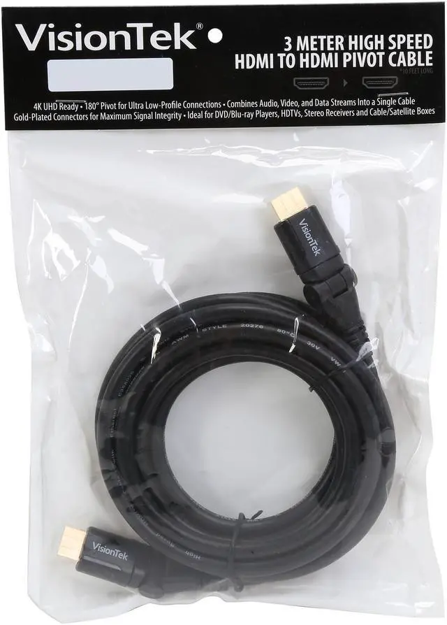 Alt view image 4 of 4 - VisionTek 900750 10 ft. Black HDMI Pivot Cable 10 ft (M/M) Male to Male