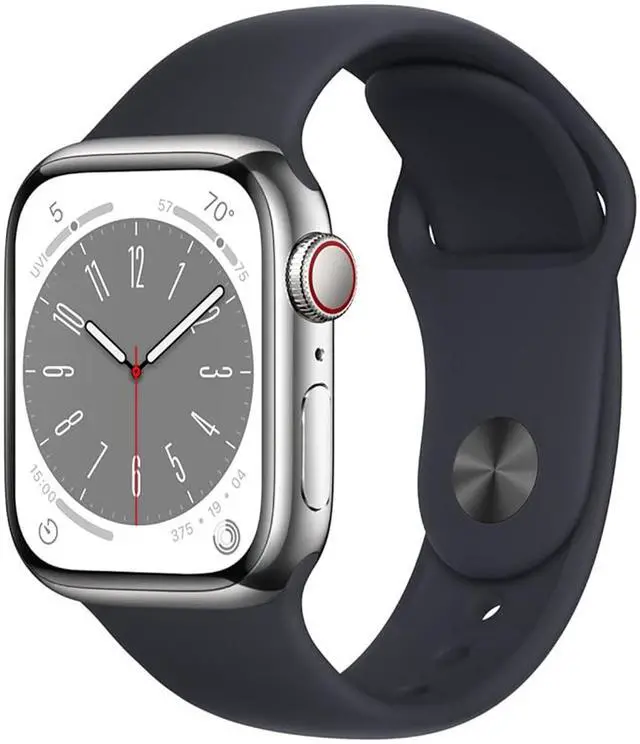 Main image of Apple Watch Series 8 (GPS, 41mm), Silver Case w/ midnight Sport Band - Excellent Condition
